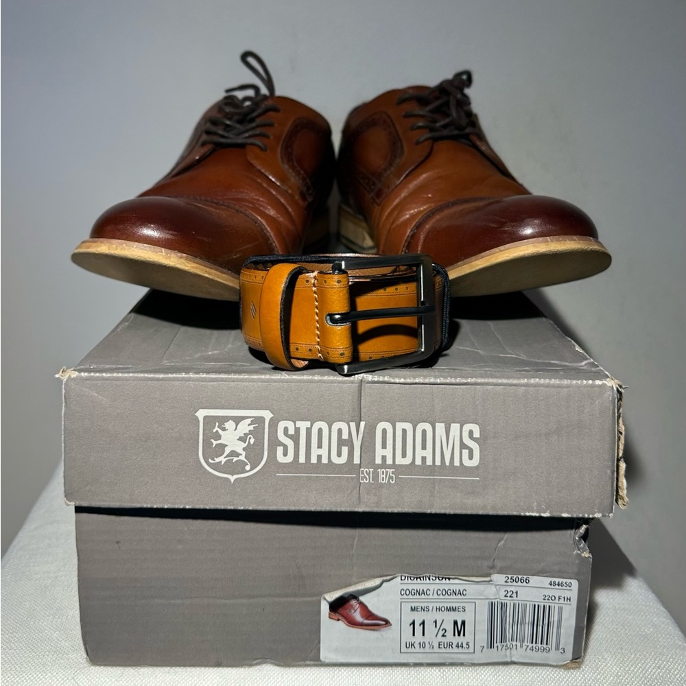 Stacy Adams Men's Brown Leather Shoes Dickinson with matching belt